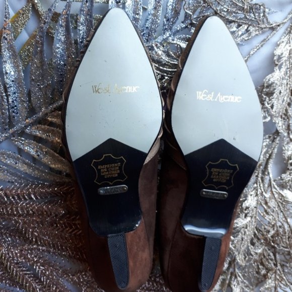 West Avenue Suede Shoe Pointed Toe Low Tan Heels 7 - Picture 6 of 8